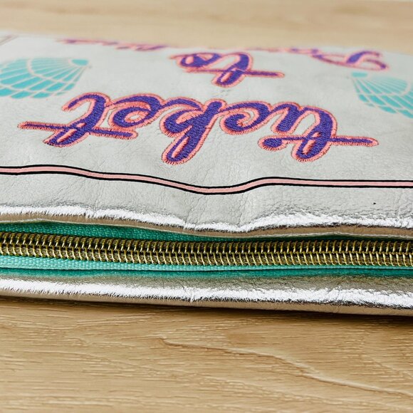 Charming Charlie "Ticket to Paradise" Silver Clutch Purse 13" x 7" / Whimsical - Picture 4 of 16